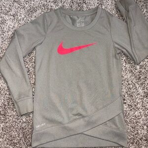 Nike Girls Gray Sweatshirt with Pink Swoosh